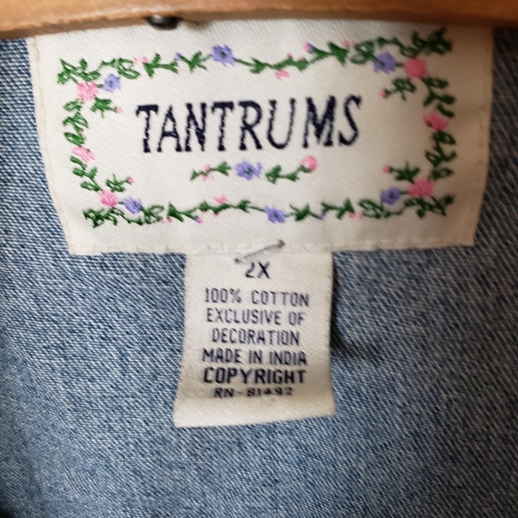 Beaded Purple Flowers Denim Jeans Jacket Tantrums 2x - Picture 3 of 9